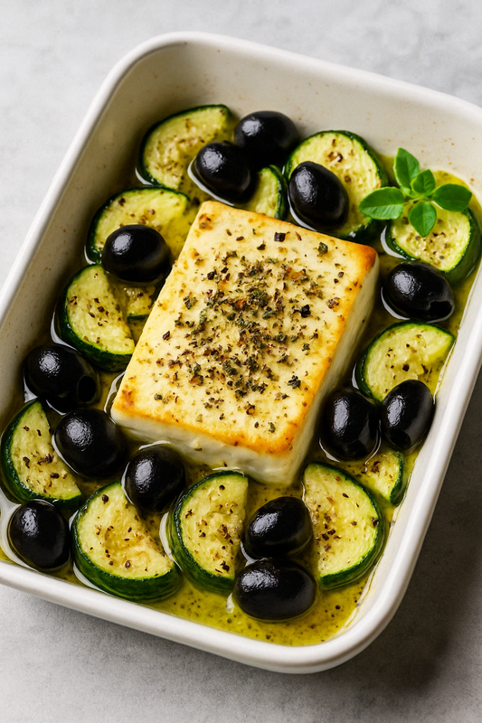 Ofen-Feta mit Oliven & Zucchini