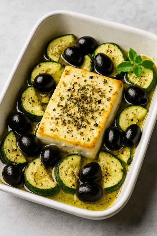 Ofen-Feta mit Oliven & Zucchini - Keto-Anleitung.de