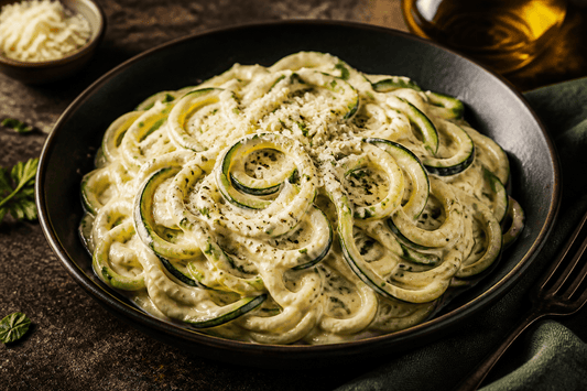 Zucchini-Nudeln mit Knoblauch-Käse-Sahnesauce - Keto-Anleitung.de