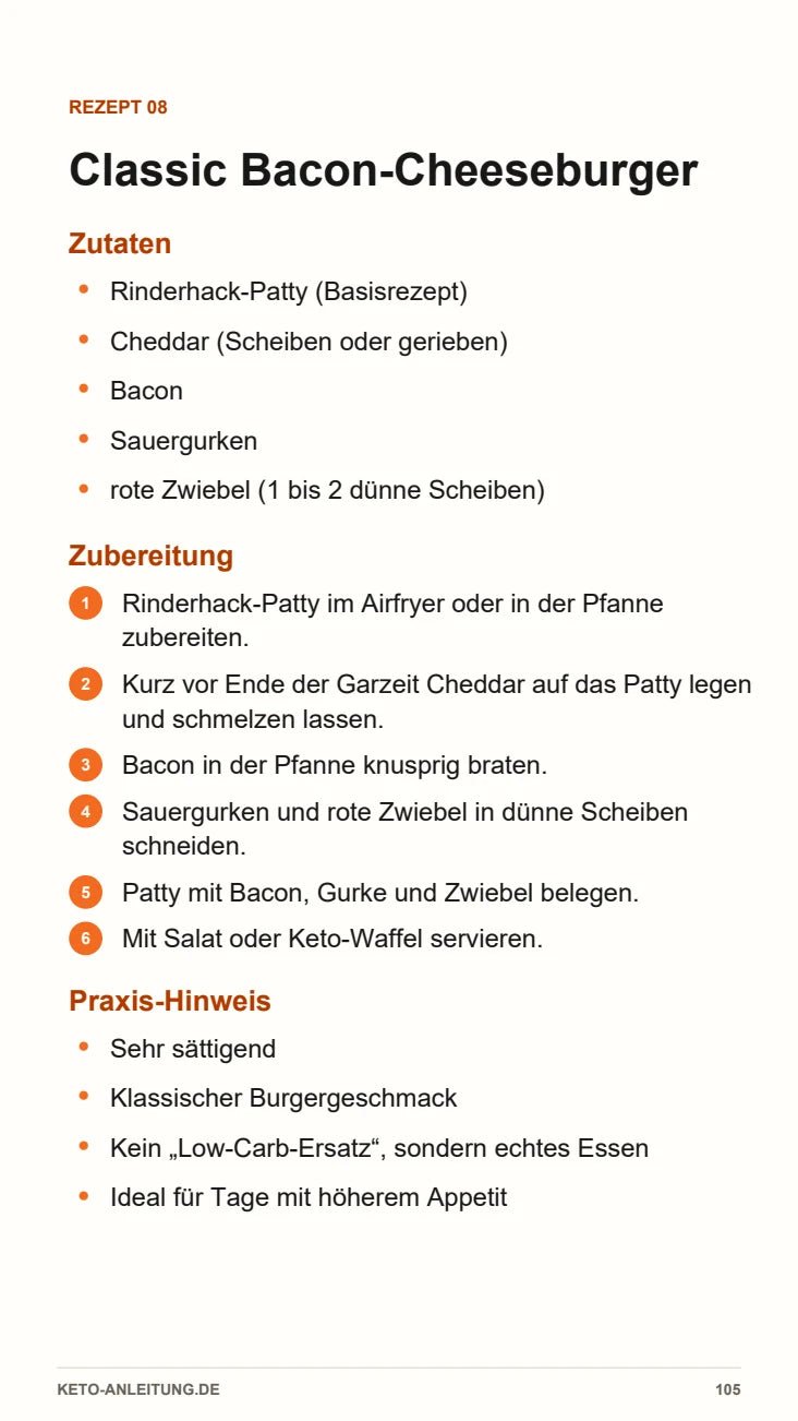 Classic Bacon-Cheeseburger: Original-Rezeptseite mit Zutaten und Zubereitung